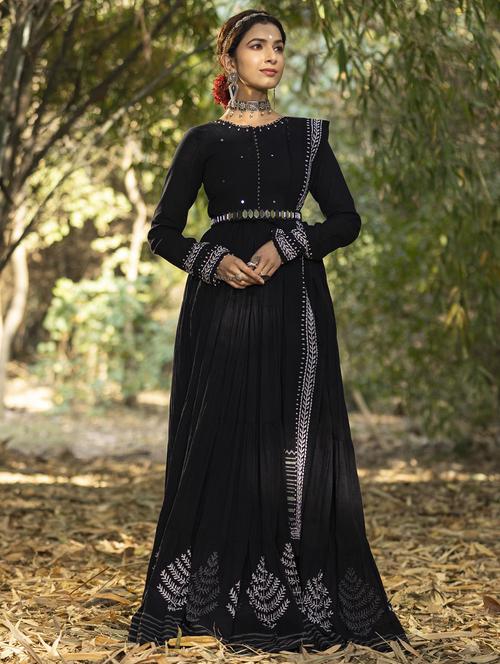 printed pleated anarkali gown with dupatta  - 20056515 - Very Small Image - 1