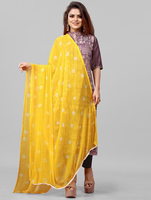 yellow tie & dye dupatta - 20056623 - Very Small Image - 1