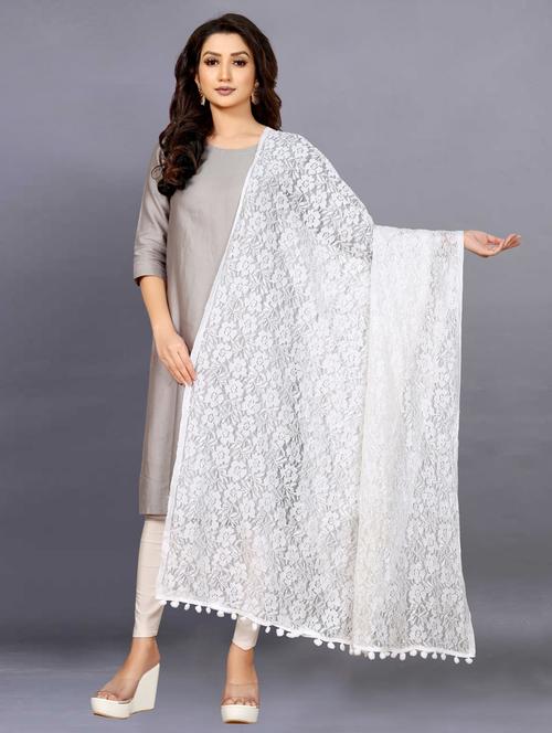 apnisha white net lace dupatta - 20056667 - Very Small Image - 1
