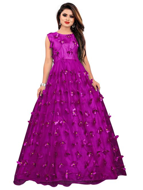 purple net fit & flare gown - 20056718 - Very Small Image - 1