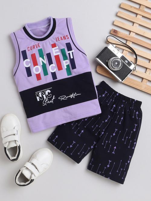 boys round neck printed shorts set - 20057316 - Very Small Image - 1