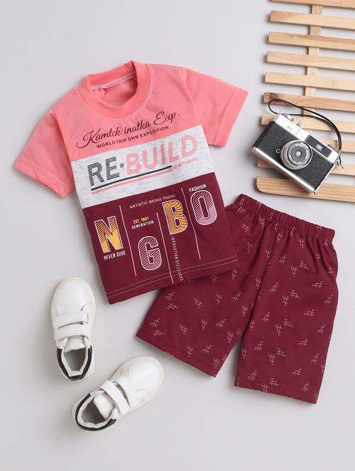 boys round neck printed shorts set - 20057333 - Very Small Image - 1
