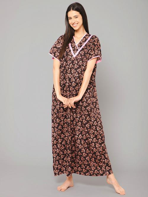 v-neck printed nighty - 20060606 - Very Small Image - 1