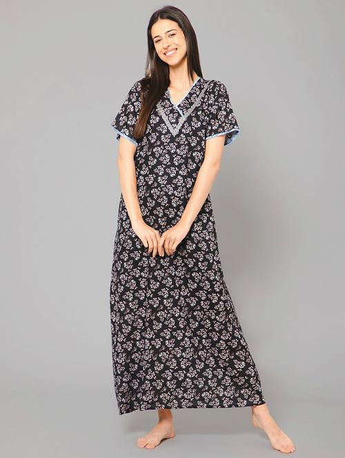 v-neck printed nighty - 20060607 - Very Small Image - 1