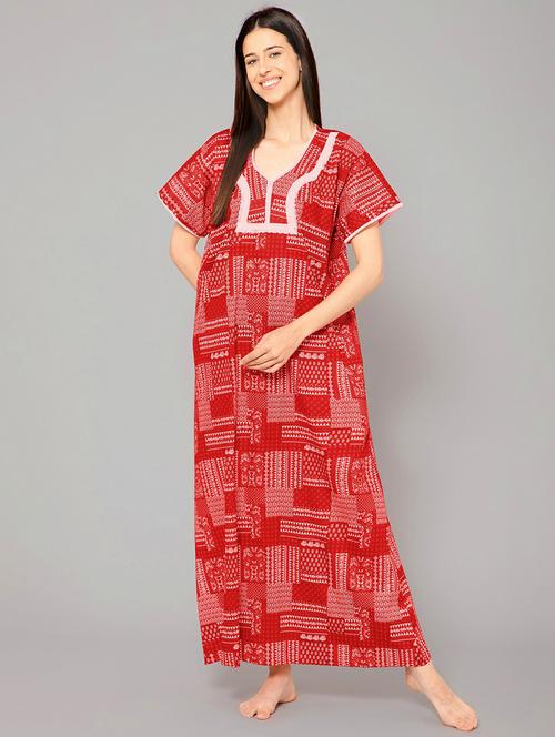 v-neck printed nighty - 20060609 - Very Small Image - 1