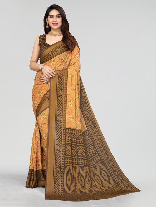 yellow floral printed saree with blouse - 20060835 - Very Small Image - 1