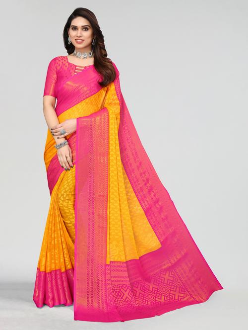 yellow woven saree with blouse - 20060875 - Very Small Image - 1