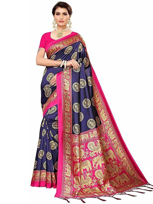 dark blue banarasi saree with blouse - 20060969 - Very Small Image - 1