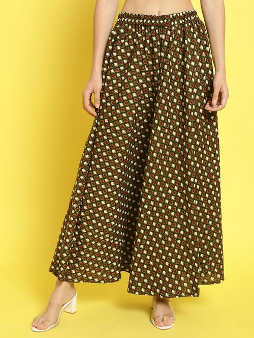 green printed flared skirt  - 20061661 - Very Small Image - 1