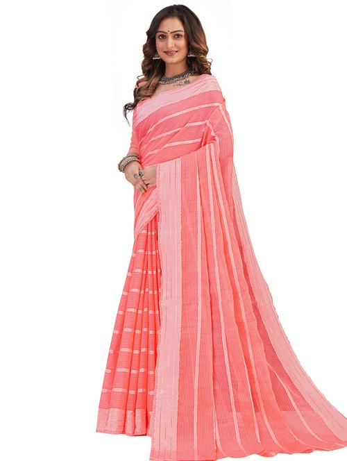 pink stripes saree with blouse - 20064279 - Very Small Image - 1