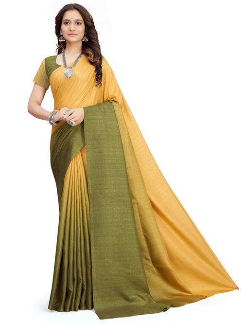 yellow silk blend saree with blouse - 20064912 - Very Small Image - 1