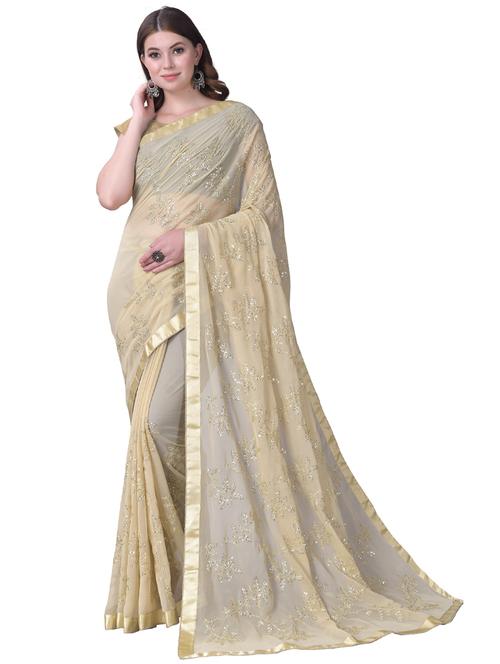 beige self design saree with blouse - 20067118 - Very Small Image - 1