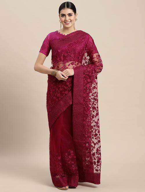 women's embroidered saree with blouse - 20068263 - Very Small Image - 1