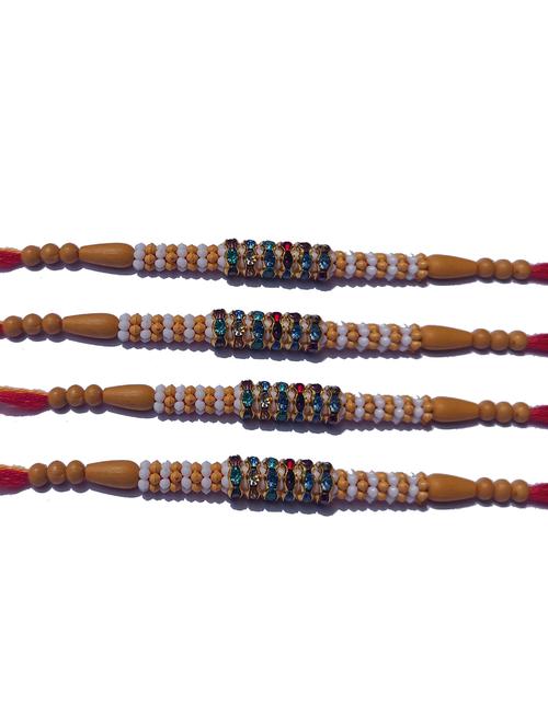 set of 4 beads & stone rakhi with roli chawal & greeting card - 20068485 - Very Small Image - 1
