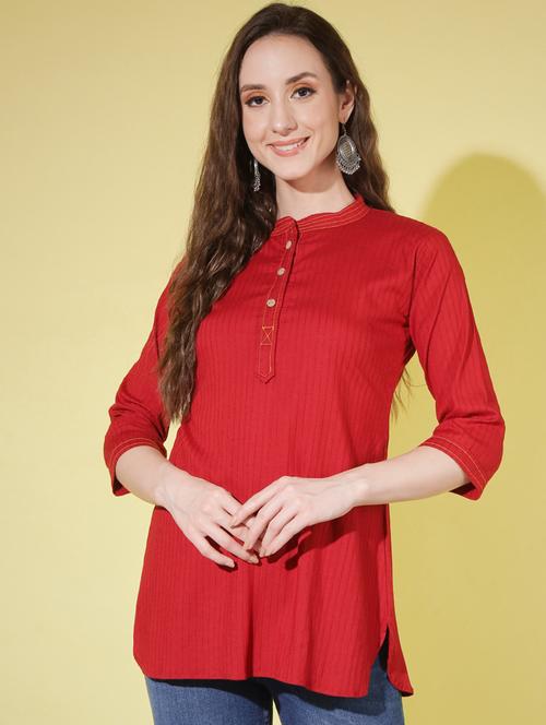 women's straight mandarin neck top - 20068917 - Very Small Image - 1