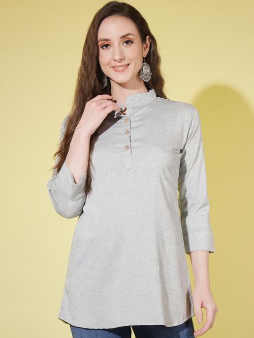 women's straight mandarin neck top - 20068918 - Very Small Image - 1