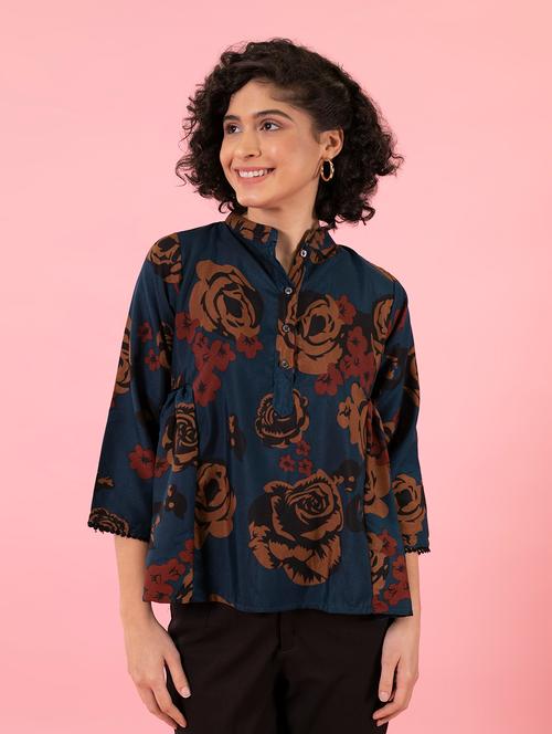 women's a line mandarin neck top - 20068923 - Very Small Image - 1