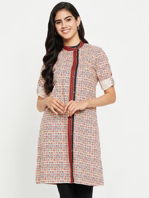 beige printed a-line tunic - 20068947 - Very Small Image - 1