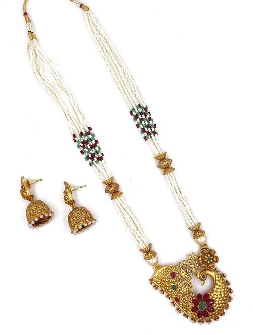 gold plated kundan long necklace set - 20072607 - Very Small Image - 1