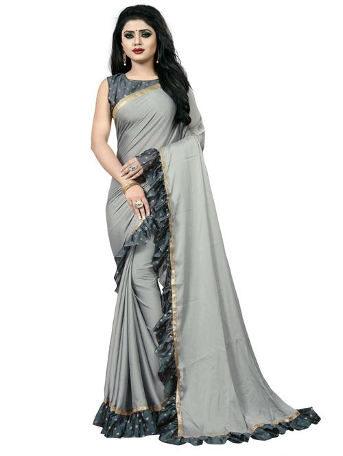 women's bordered royal blue colored saree with blouse - 20073574 - Very Small Image - 1