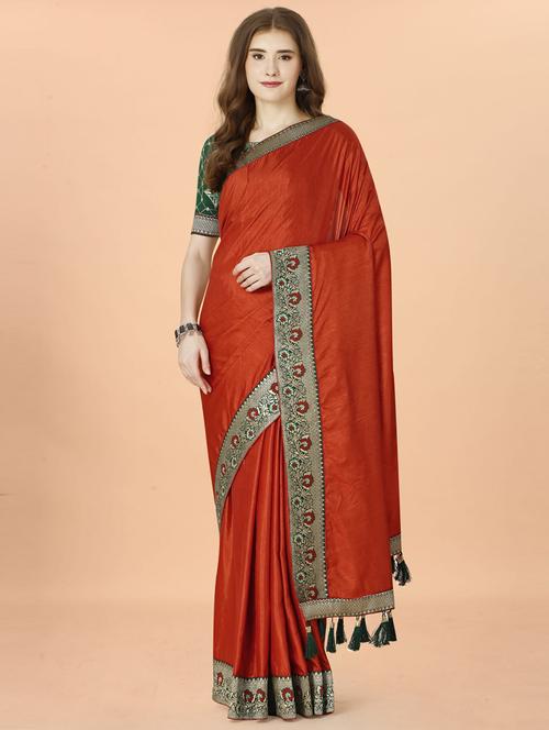 women's bordered royal blue colored saree with blouse - 20074154 - Very Small Image - 1