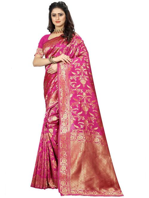 pink self design woven saree with blouse - 20075034 - Very Small Image - 1