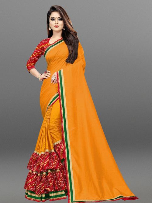 women's printed yellow colored saree with blouse - 20075810 - Very Small Image - 1