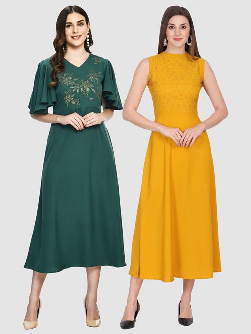 women's combo solid dress - 20079836 - Very Small Image - 1