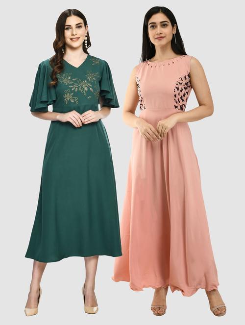 women's combo solid dress - 20079885 - Very Small Image - 1