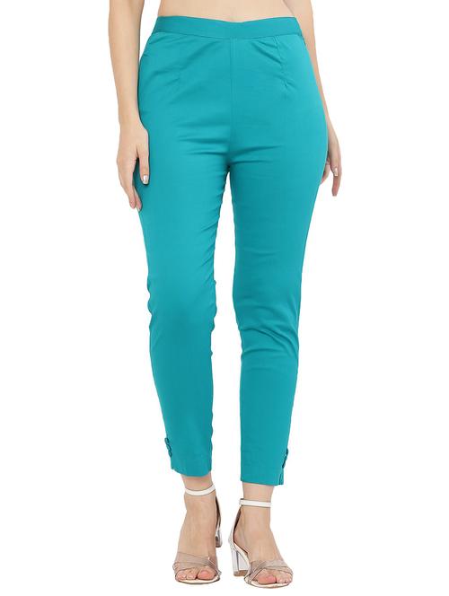 blue solid ankle length flat front trouser - 20080271 - Very Small Image - 1