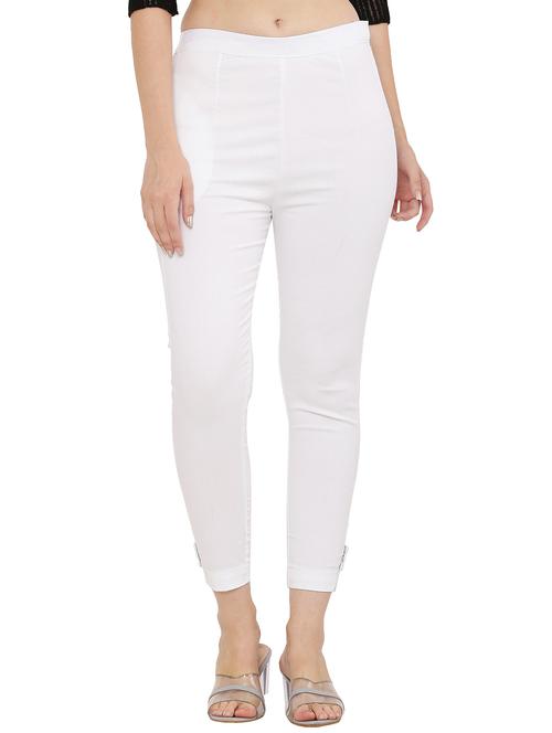 white solid ankle length flat front trouser - 20080277 - Very Small Image - 1