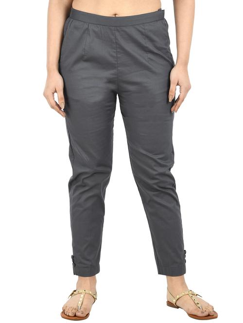 grey solid ankle length flat front trouser - 20080284 - Very Small Image - 1