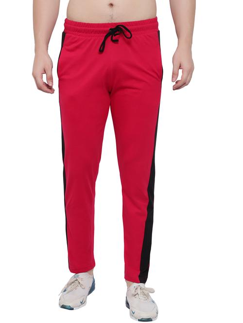 red cotton ankle length track pant - 20081192 - Very Small Image - 1