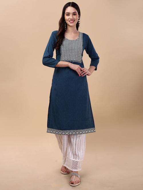 round neck printed kurta palazzo set - 20082591 - Very Small Image - 1