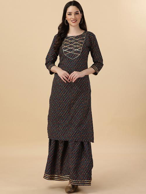 round neck embellished kurta pant set - 20082604 - Very Small Image - 1