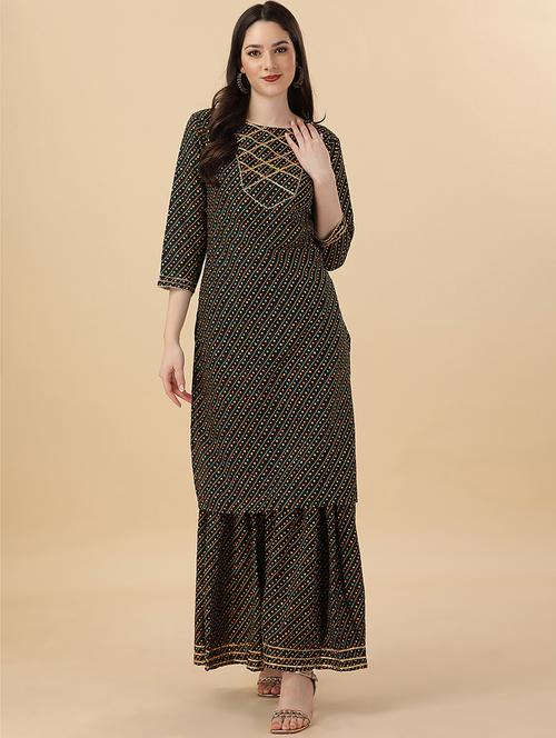 round neck printed kurta sharara set - 20082605 - Very Small Image - 1