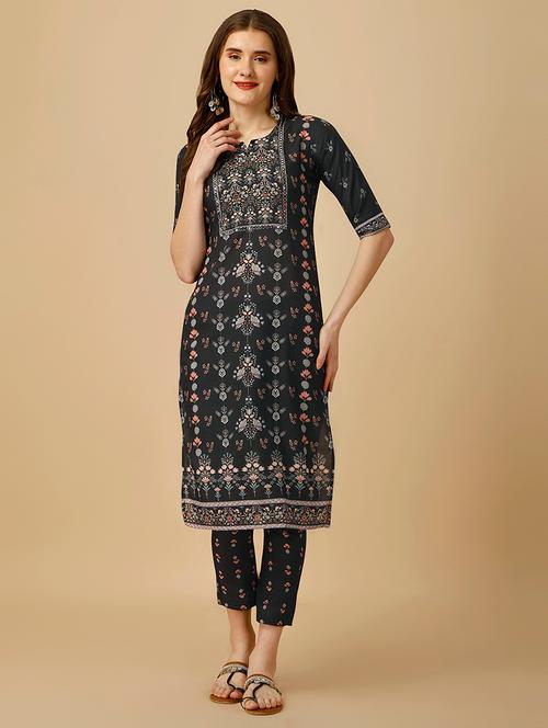 notch neck printed kurta pant set - 20082611 - Very Small Image - 1