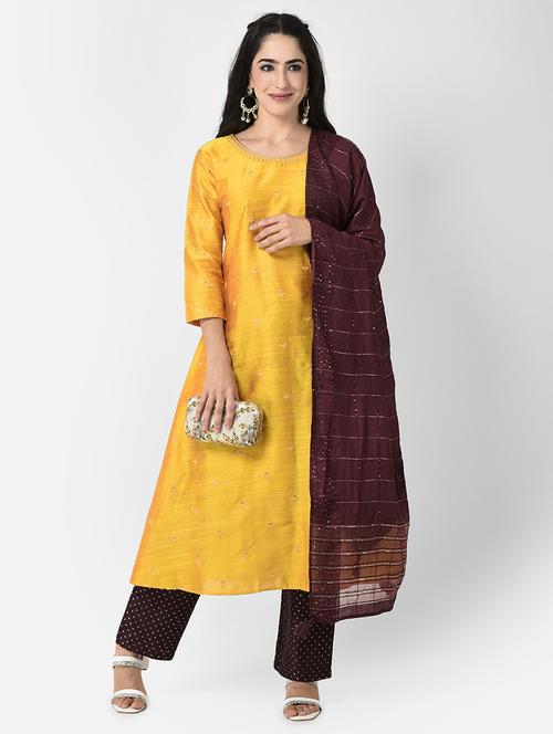 round neck self design a-line kurta - 20083170 - Very Small Image - 1