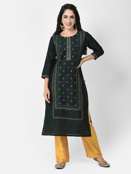 round neck printed straight kurta - 20083180 - Very Small Image - 1