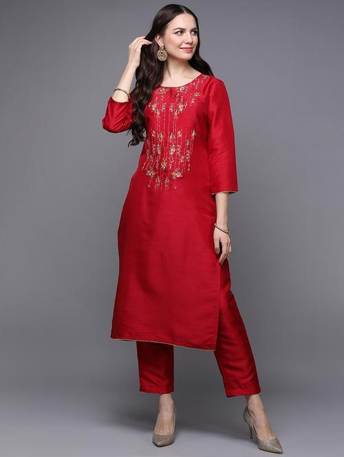 round neck solid straight kurta - 20083528 - Very Small Image - 1