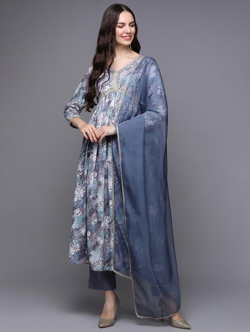 v neck kurta pant set with dupatta - 20083575 - Very Small Image - 1