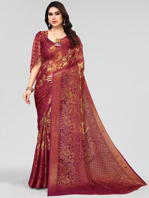 red woven saree with blouse - 20086622 - Very Small Image - 1