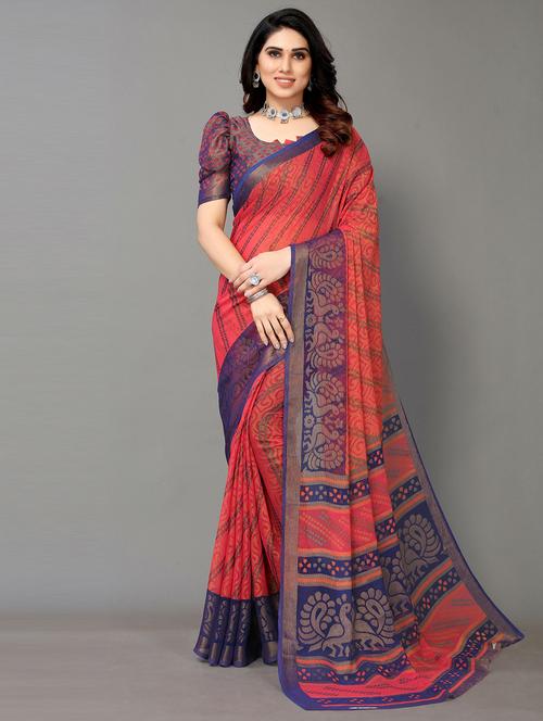 red woven saree with blouse - 20086821 - Very Small Image - 1