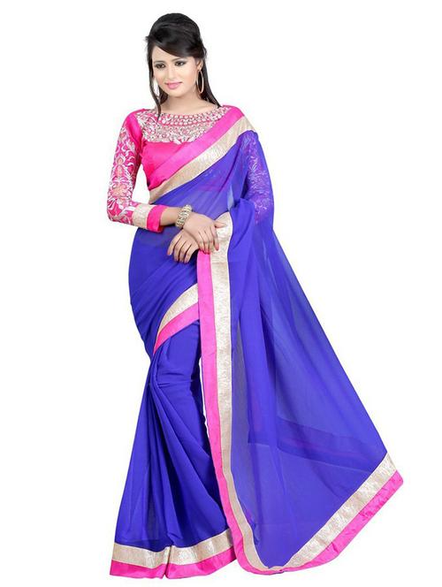  solid with borders plain saree with blouse - 20086937 - Very Small Image - 1