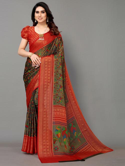 red floral printed saree with blouse - 20087171 - Very Small Image - 1