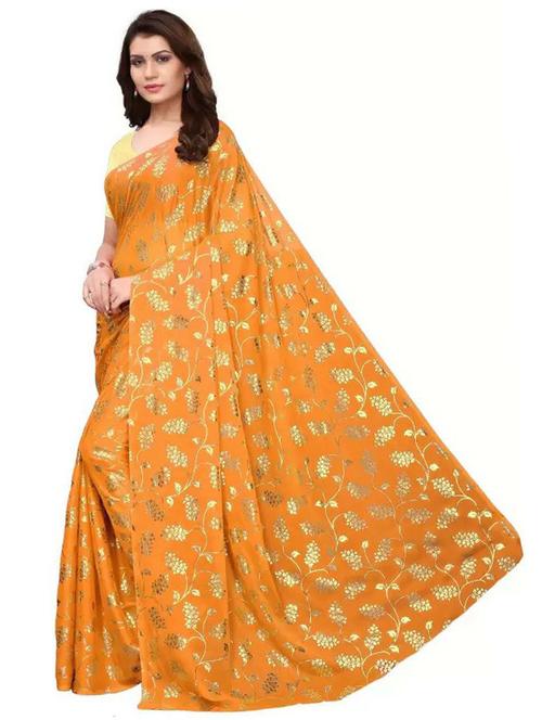 mustard foil printed saree  with blouse - 20087240 - Very Small Image - 1