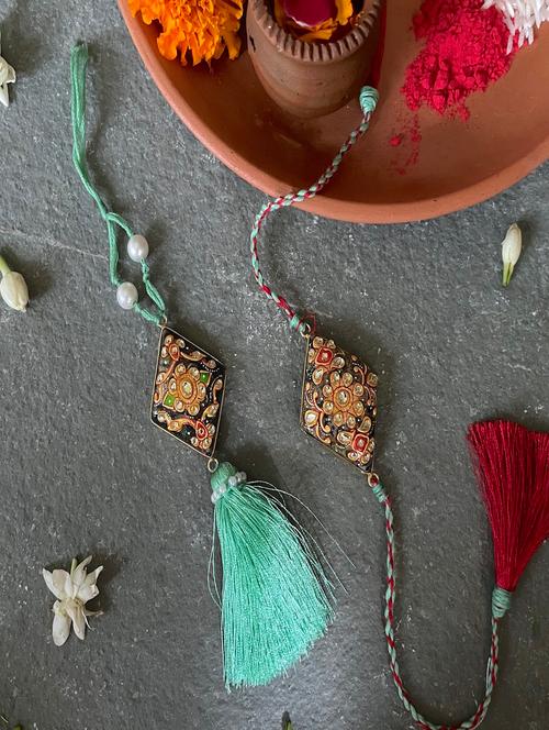 red and green cotton thread rakhi - 20088029 - Very Small Image - 1