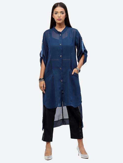 blue solid asymmetric shrug - 20097833 - Very Small Image - 1