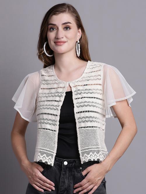 round neck self design regular shrug - 20098142 - Very Small Image - 1