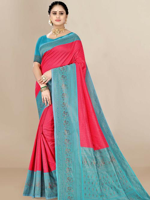 women's self design red colored saree with blouse - 20098590 - Very Small Image - 1